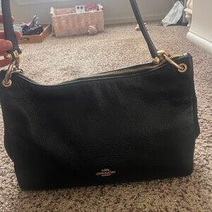 Coach Black Leather Shoulder Bag with Gold Accents